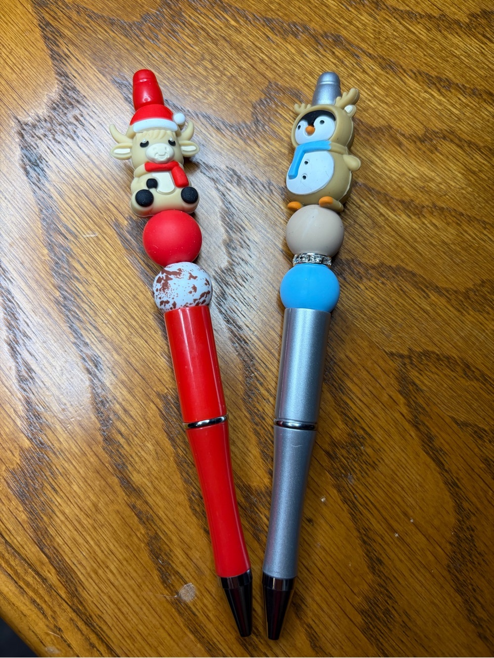 Cute Holiday Animal Top Pens - Red and Silver